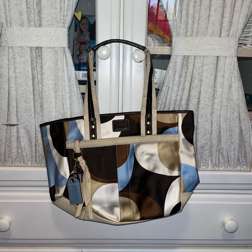 Brown and blue coach bag